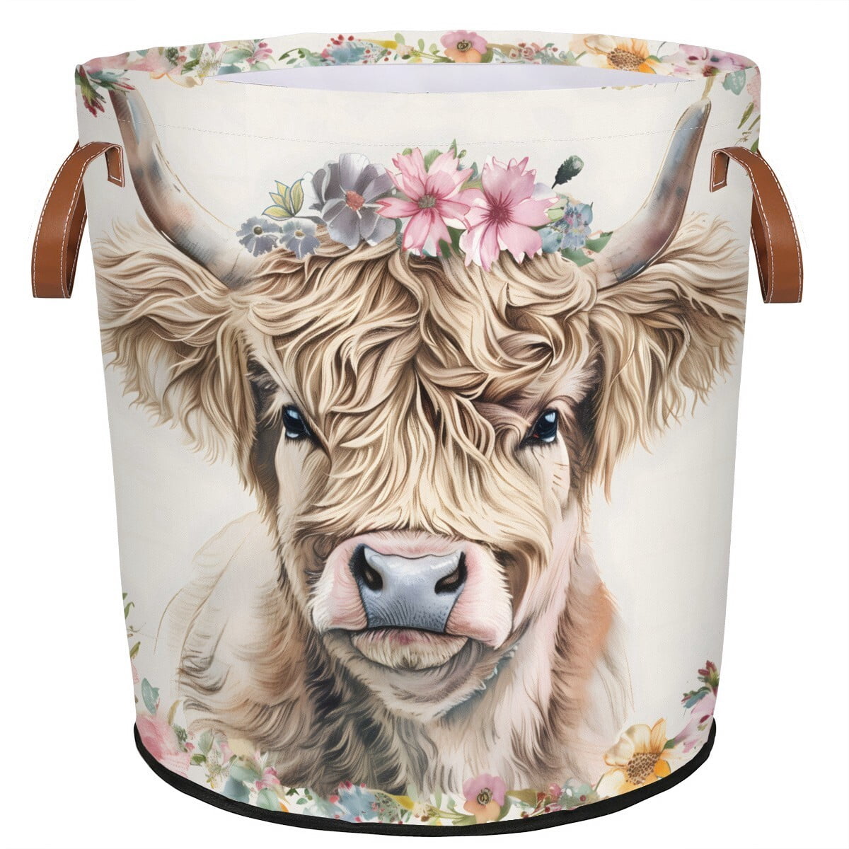 ADECORIVY Highland Cow Laundry Basket Waterproof Collapsible Hamper With Handles Oxford Cloth Dirty Clothes Tote for Bathroom, Bedroom, Living Room