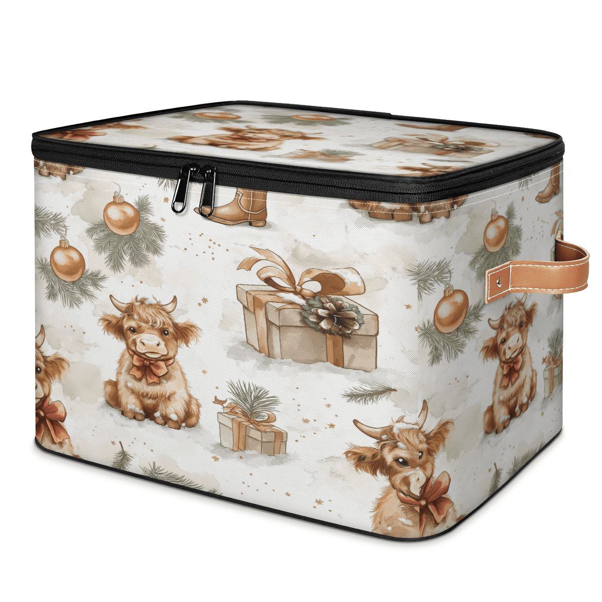 ADECORIVY Highland Cow Storage Bin with Lid Fabric Winter Themed ...