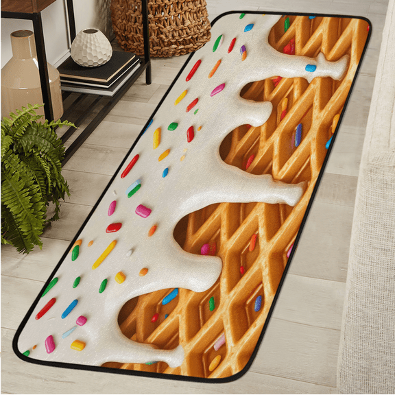 ADECORIVY Ice Cream Waffles Washable Runner Rug for Hallway 2x6 Kitchen Runner with Non Slip Backing Soft Low-Pile Floor Carpet for Entrance Living Room Bedroom