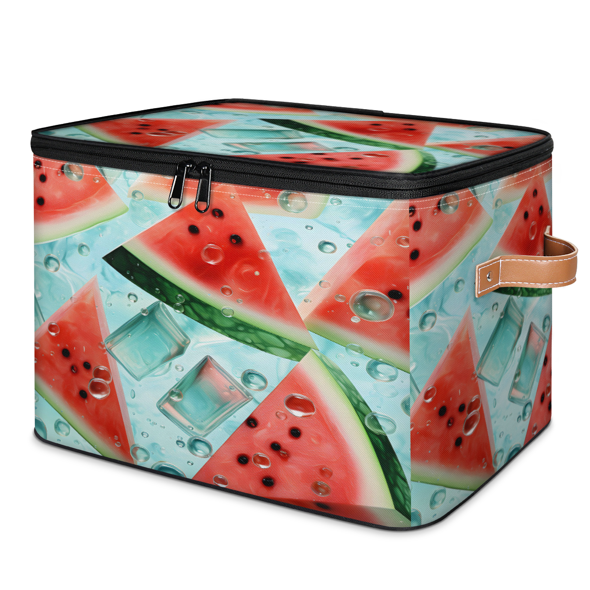 ADECORIVY Ice Watermelon Storage Bin with Zipper Lid, Fabric Storage