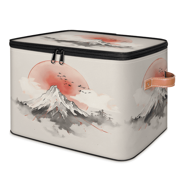 ADECORIVY Japan Mount Fuji Landscape Print Storage Bin with Zipper Lid, Fabric Storage Baskets Boxes with Handles, Decorative Clothes Organizer Containers for Shelves, Wardrobe, Closet