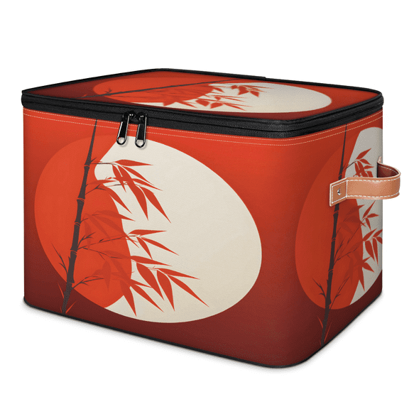 ADECORIVY Japanese Bamboos Asian Painting Storage Bin with Zipper Lid, Fabric Storage Baskets Boxes with Handles, Decorative Clothes Organizer Containers for Shelves, Wardrobe, Closet