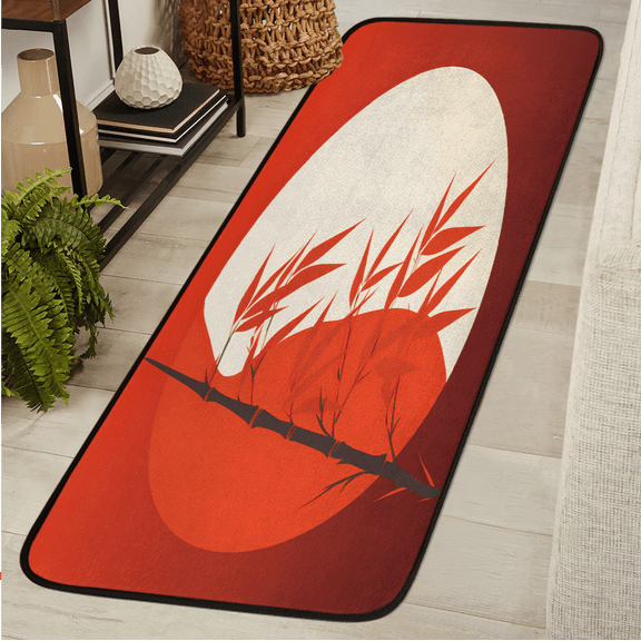 ADECORIVY Japanese Bamboos Asian Painting Washable Runner Rug for Hallway 2x6 Kitchen Runner with Non Slip Backing Soft Low-Pile Floor Carpet for Entrance Living Room Bedroom