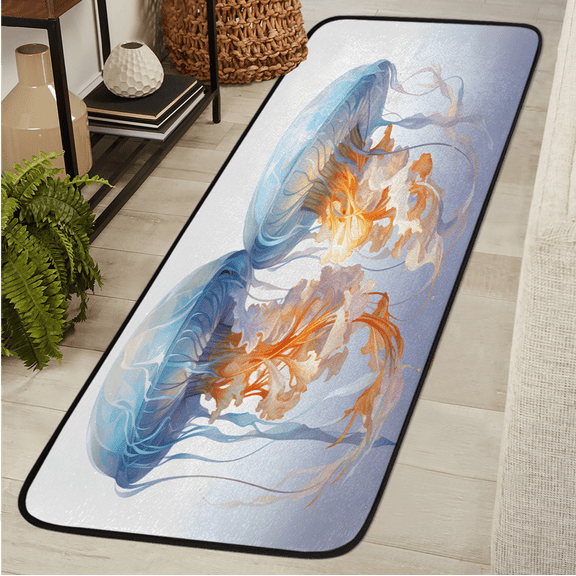 ADECORIVY Jellyfish Hallway Runner Rug 2x6 Washable Kitchen Runner Non Slip Laundry Room Bathroom Rug Blue Sea Jelly Soft Carpet for Living Room Entryway Mat