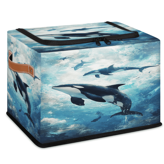 ADECORIVY Killer Whale Fabric Storage Bin with Lid, Decorative Closet Shelf Organizers, Sea Animals Orca Ocean Nautical Foldable Basket Box Clothes Storage Bin with Handles