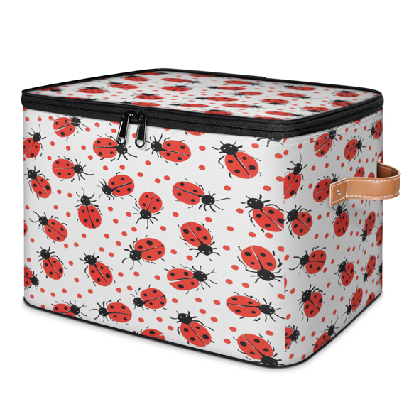 ADECORIVY Ladybugs Pattern Storage Bin with Zipper Lid, Fabric Storage Baskets Boxes with Handles, Decorative Clothes Organizer Containers for Shelves, Wardrobe, Closet