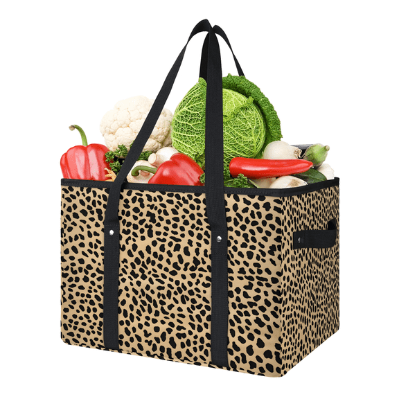 ADECORIVY Leopard Reusable Grocery Bags, Foldable Reusable Shopping Bags, Cheetah Print Collapsible Tote Bag with Reinforced Handles for Kitchen, Picnic