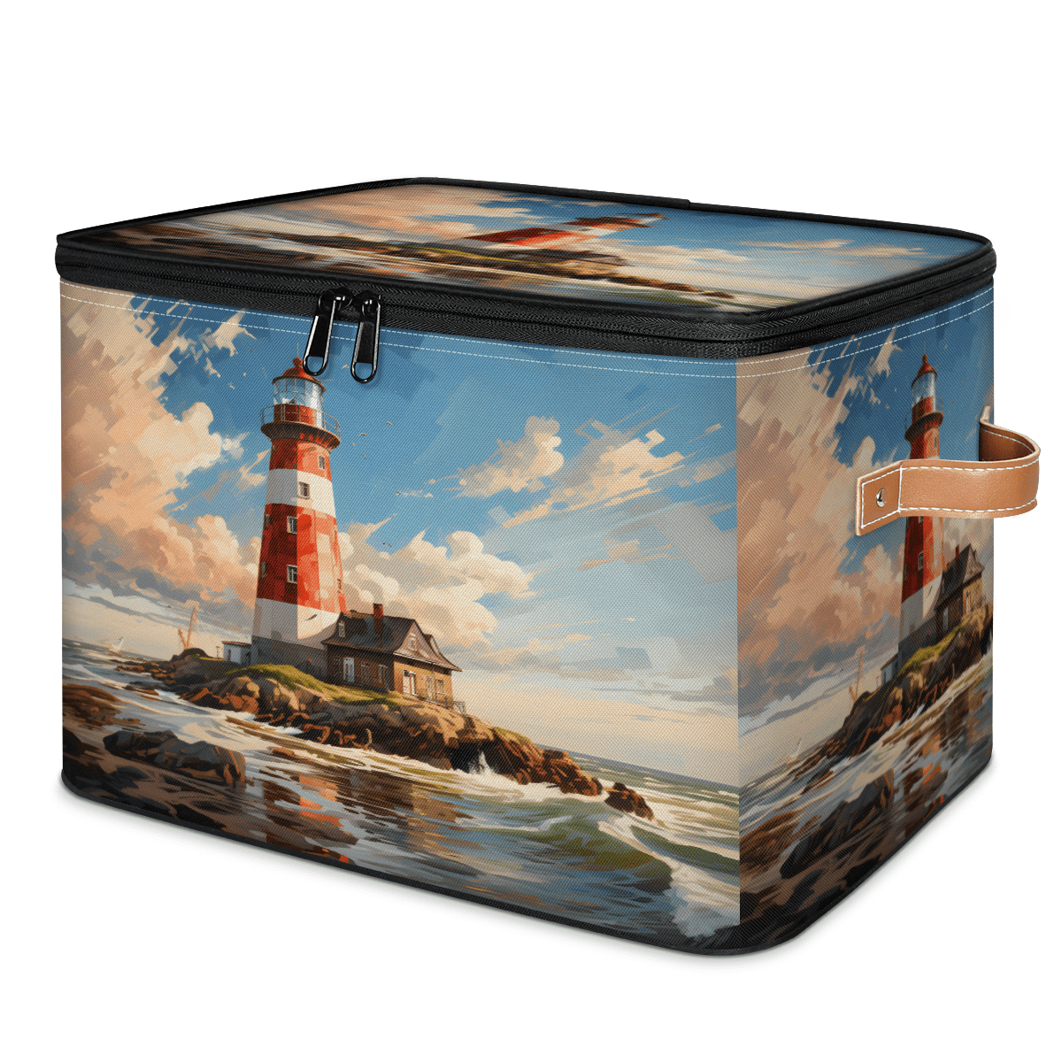 ADECORIVY Lighthouse Storage Bin with Zipper Lid, Fabric Storage ...