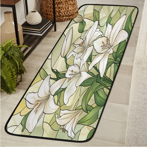 ADECORIVY Lily Flower Hallway Runner Rug 2x6 Washable Kitchen Runner Non Slip Laundry Room Bathroom Rug Vintage Lilies Floral Soft Carpet for Living Room Entryway Mat