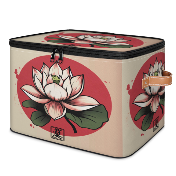 ADECORIVY Lotus Flowers Ethnic Storage Bin with Zipper Lid, Fabric Storage Baskets Boxes with Handles, Decorative Clothes Organizer Containers for Shelves, Wardrobe, Closet