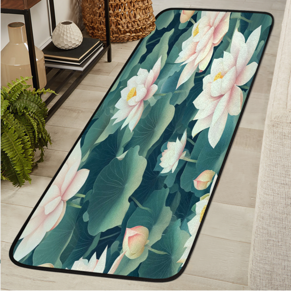 ADECORIVY Lotus Flowers Hallway Runner Rug 2x6 Washable Kitchen Runner Non Slip Laundry Room Bathroom Rug Water Lily Soft Carpet for Living Room Entryway Mat