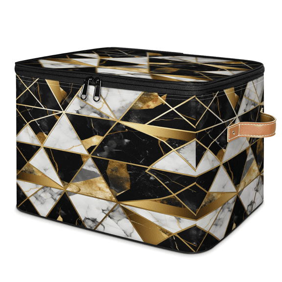 ADECORIVY Marble Abstract Geometric Storage Bin with Zipper Lid, Fabric Storage Baskets Boxes with Handles, Decorative Clothes Organizer Containers for Shelves, Wardrobe, Closet