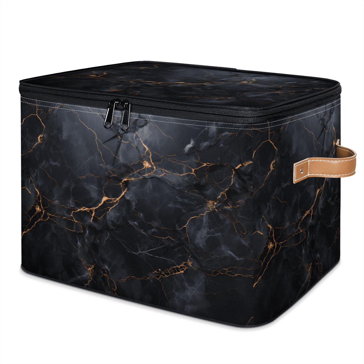 ADECORIVY Marble Black Storage Bin with Zipper Lid, Fabric Storage Baskets Boxes with Handles, Decorative Clothes Organizer Containers for Shelves, Wardrobe, Closet