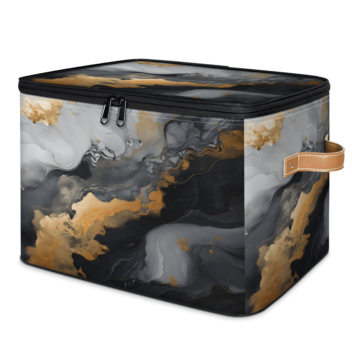 ADECORIVY Marble Design Storage Bin with Zipper Lid, Fabric Storage Baskets Boxes with Handles, Decorative Clothes Organizer Containers for Shelves, Wardrobe, Closet