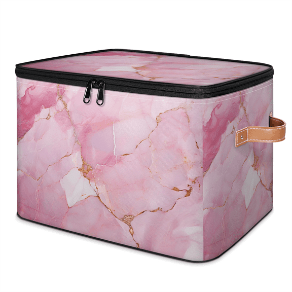 ADECORIVY Marble Pink Gold Storage Bin with Zipper Lid, Fabric Storage Baskets Boxes with Handles, Decorative Clothes Organizer Containers for Shelves, Wardrobe, Closet