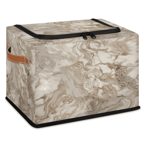 ADECORIVY Marble Texture Fabric Storage Bin with Lid, Foldable Storage Box Decorative Cube Organizer Basket for Closet Shelf Organizing Clothes