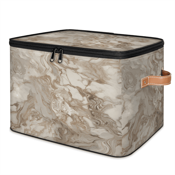 ADECORIVY Marble Texture Storage Bin with Zipper Lid, Fabric Storage Baskets Boxes with Handles, Decorative Clothes Organizer Containers for Shelves, Wardrobe, Closet