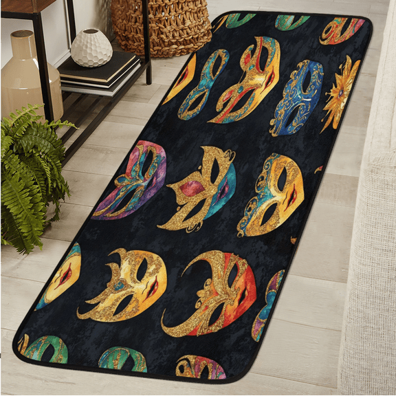ADECORIVY Mardi Gras Carnival Mask Hallway Runner Rug 2x6 Washable Kitchen Runner Non Slip Laundry Room Bathroom Rug Funny Soft Carpet for Living Room Entryway Mat