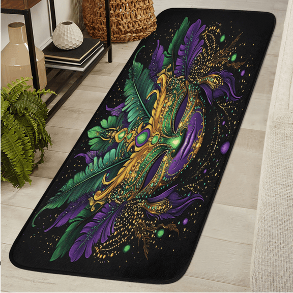 ADECORIVY Mardi Gras Hallway Runner Rug 2x6 Washable Kitchen Runner Non Slip Laundry Room Bathroom Rug Purple Carnival Mask Soft Carpet for Living Room Entryway Mat