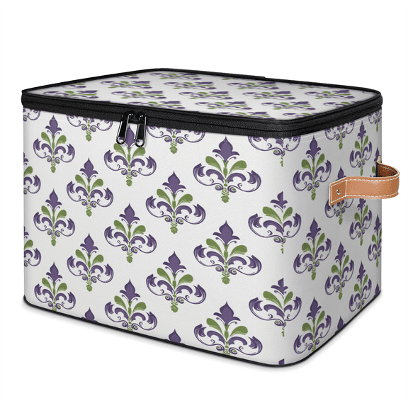 ADECORIVY Mardi Gras Pattern Storage Bin with Zipper Lid, Fabric Storage Baskets Boxes with Handles, Decorative Clothes Organizer Containers for Shelves, Wardrobe, Closet