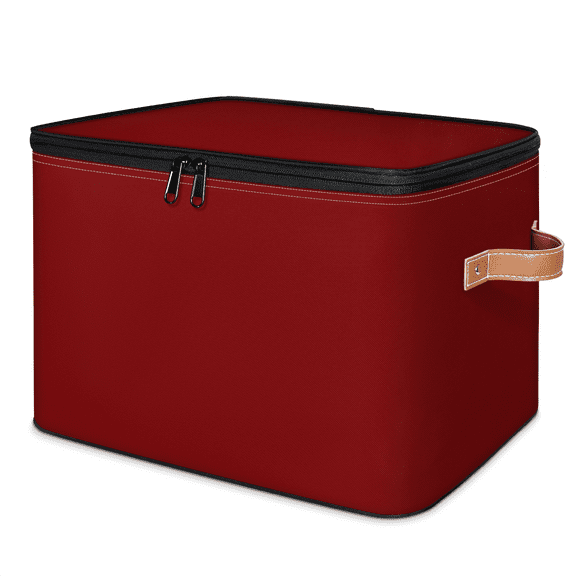 ADECORIVY Maroon Storage Bin with Zipper Lid, Fabric Storage Baskets Boxes with Handles, Decorative Clothes Organizer Containers for Shelves, Wardrobe, Closet