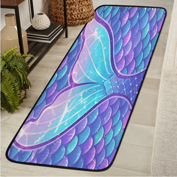 ADECORIVY Mermaid Tail Scales Runner Rug 2x6 Washable Runner for Hallway Non-Slip Kitchen Rug Runners Soft Entryway Floor Carpet for Hall Living Room Bedroom