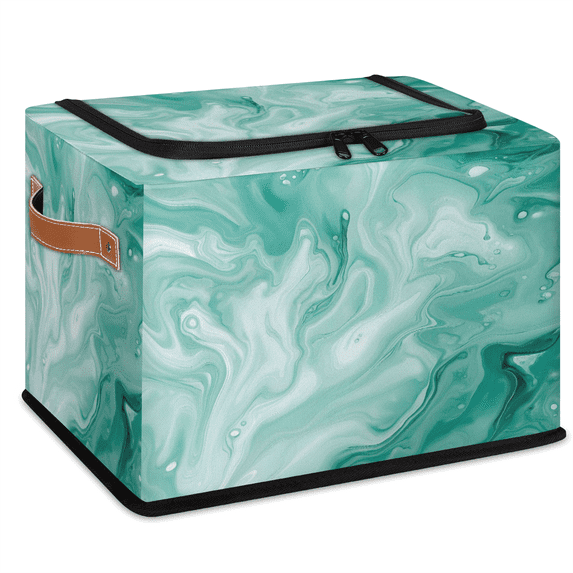 ADECORIVY Mint Green Marble Fabric Storage Bin with Lid, Decorative ...