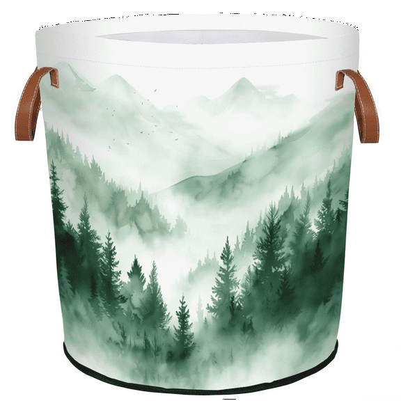 ADECORIVY Misty Forest Laundry Basket Mountain Waterproof Collapsible Hamper with Handles Oxford Cloth Dirty Clothes Tote for Bathroom, Bedroom, Living Room
