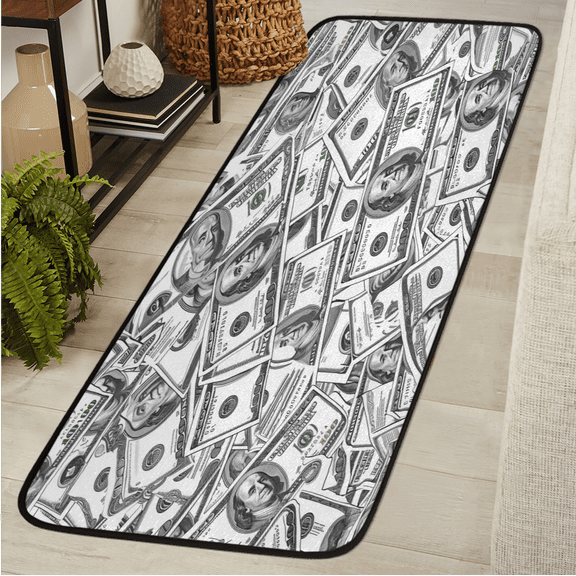 ADECORIVY Money Hallway Runner Rug 2x6 Washable Kitchen Runner Non Slip Laundry Room Bathroom Rug Hundred Dollar Bills Soft Carpet for Living Room Entryway Mat