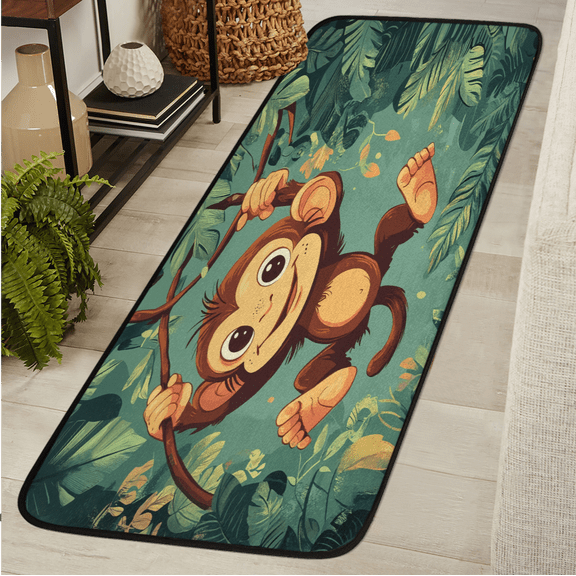 ADECORIVY Monkey Hallway Runner Rug 2x6 Washable Kitchen Runner Non Slip Laundry Room Bathroom Rug Jungle Forest Wild Animal Soft Carpet for Living Room Entryway Mat