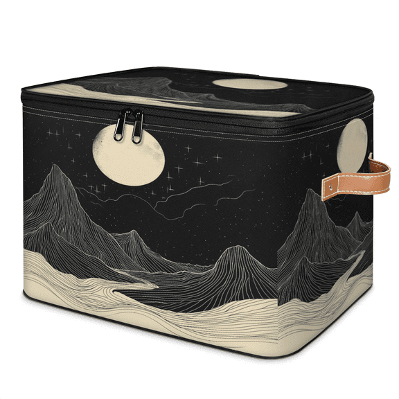 ADECORIVY Moon Mountain Storage Bin with Lid, Fabric Foldable Shelf Baskets Boxes, Boho Abstract Closet Lidded Storage Bins, Clothes Organizer Container with Handles for Bedroom Home