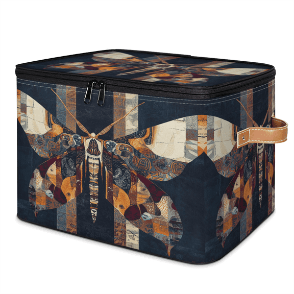 ADECORIVY Moon Phase Moth Storage Bin with Lid, Fabric Foldable Shelf Baskets Boxes, Vinatge Boho Closet Lidded Storage Bins, Clothes Organizer Container with Handles for Bedroom Home