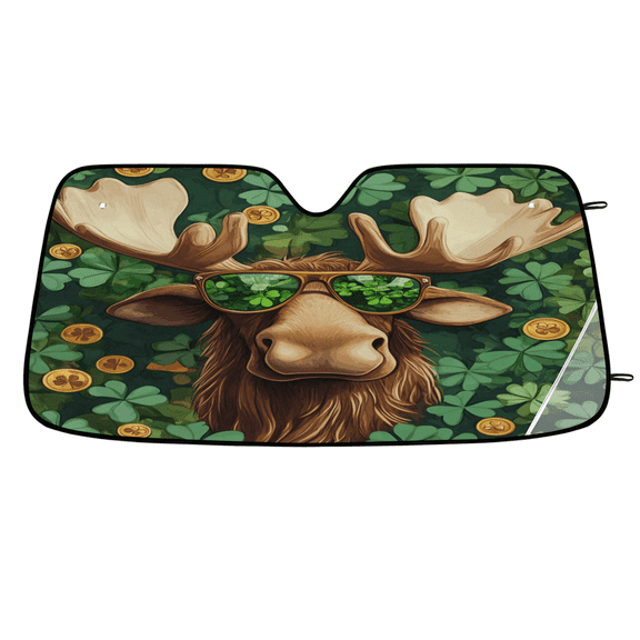 ADECORIVY Moose Windshield Sun Shade Car Sunshade for Front Window St.Patricks Day Shamrock Foldable Sun Shield Protector Blocks UV Rays for Car Truck SUV 55 x 27 in