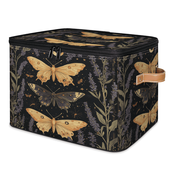 ADECORIVY Moth Lavender Storage Bin with Lid, Fabric Foldable Shelf Baskets Boxes, Gothic Floral Closet Lidded Storage Bins, Clothes Organizer Container with Handles for Bedroom Home