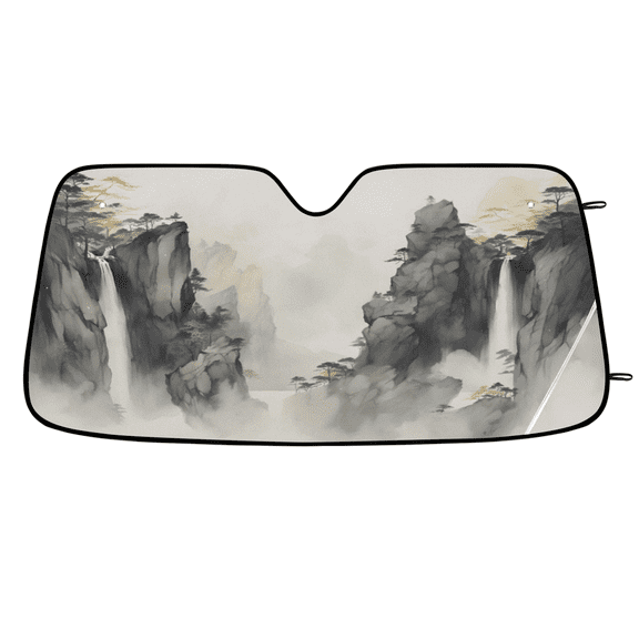 ADECORIVY Mountain Forest Windshield Sun Shade Car Sunshade for Front Window Scenery Ink Painting Foldable Sun Shield Protector Blocks UV Rays for Car Truck SUV 55 x 27 in