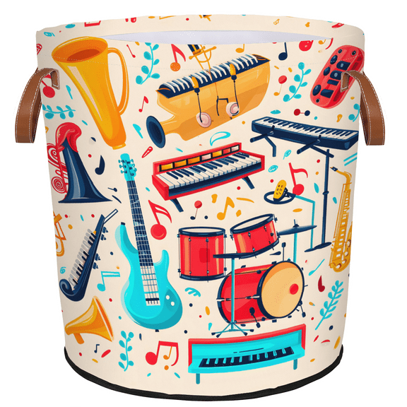 ADECORIVY Music Piano Violin Saxophone Laundry Basket, Foldable Laundry Hamper, Dirty Clothes Hamper Clothes Organizer Basket for Bathroom, Bedroom, Dorm