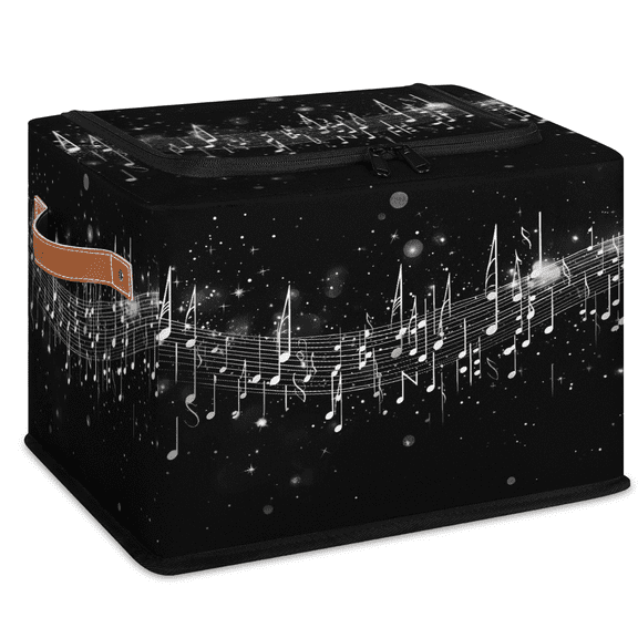 ADECORIVY Musical Note Fabric Storage Bin with Lid, Decorative Closet Shelf Organizers, Foldable Basket Box Clothes Storage Bin with Handles