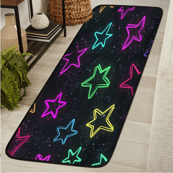ADECORIVY Neon Stars Hallway Runner Rug 2x6 Washable Kitchen Runner Non Slip Laundry Room Bathroom Rug Rainbow Stars Soft Carpet for Living Room Entryway Mat