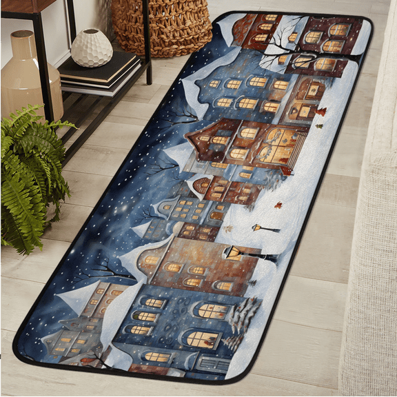 ADECORIVY Nordic Village House Hallway Runner Rug 2x6 Washable Kitchen Runner Non Slip Laundry Room Bathroom Rug Soft Carpet for Living Room Entryway Mat