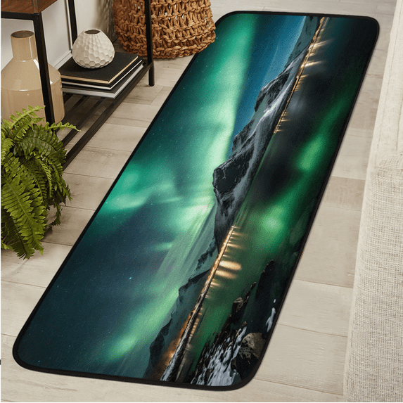 ADECORIVY Northern Lights Aurora Hallway Runner Rug 2x6 Washable Kitchen Runner Non Slip Laundry Room Bathroom Rug Soft Carpet for Living Room Entryway Mat
