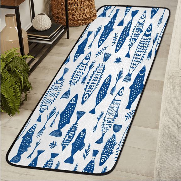 ADECORIVY Ocean Fish Hallway Runner Rug 2x6 Washable Kitchen Runner Non Slip Laundry Room Bathroom Rug Blue Fishes Soft Carpet for Living Room Entryway Mat