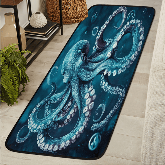 ADECORIVY Ocean Octopus Hallway Runner Rug 2x6 Washable Kitchen Runner Non Slip Laundry Room Bathroom Rug Funny Ocean Kraken Soft Carpet for Living Room Entryway Mat