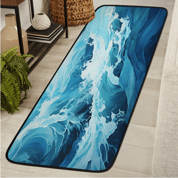 ADECORIVY Ocean Seawater Waves Hallway Runner Rug 2x6 Washable Kitchen Runner Non Slip Laundry Room Bathroom Rug Soft Carpet for Living Room Entryway Mat
