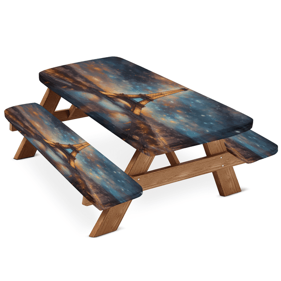 ADECORIVY Oil Painting Paris Eiffel Tower Picnic Table Cover with Bench Covers, Waterproof Camping Table Cover with Elastic Edges, Fitted Tablecloth Outdoor Essentials 72 Inch