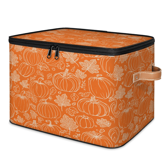 ADECORIVY Orange Pumpkin Storage Bin with Lid, Fabric Foldable Shelf Baskets Boxes, Fall Autumn Leaf Closet Lidded Storage Bins, Clothes Organizer Container with Handles for Bedroom Home