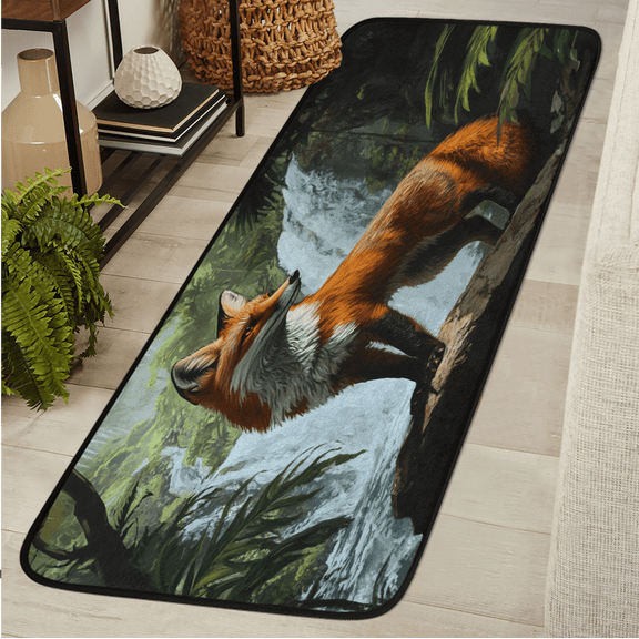 ADECORIVY Orange Red Fox Waterfall Runner Rug 2x6 Washable Runner for Hallway Non-Slip Kitchen Rug Runners Soft Entryway Floor Carpet for Hall Living Room Bedroom