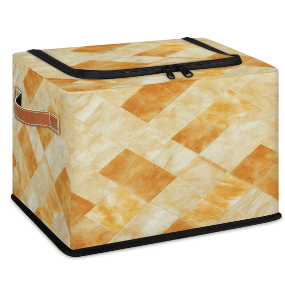 ADECORIVY Orange Tiles Fabric Storage Bin with Lid, Decorative Closet Shelf Organizers, Yellow Marble Foldable Basket Box Clothes Storage Bin with Handles