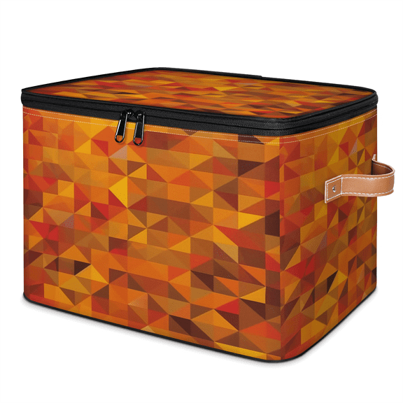 ADECORIVY Orange Triangle Mosaic Shapes Storage Bin with Zipper Lid, Fabric Storage Baskets Boxes with Handles, Decorative Clothes Organizer Containers for Shelves, Wardrobe, Closet