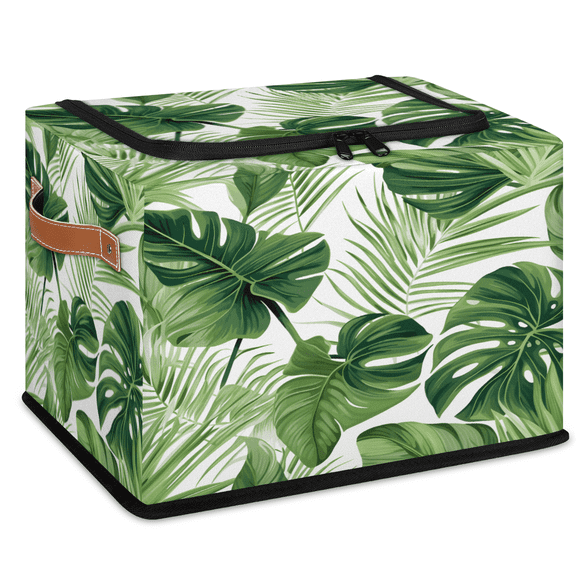 ADECORIVY Palm Tree Leaves Fabric Storage Bin with Lid, Foldable Storage Box Decorative Cube Organizer Basket for Closet Shelf Organizing Clothes