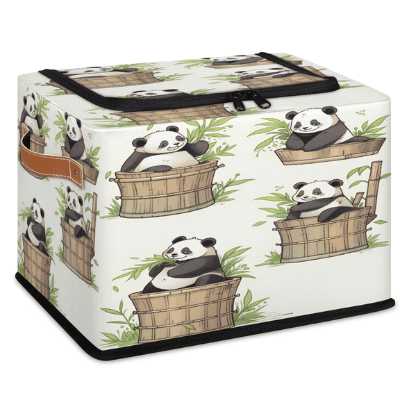 ADECORIVY Panda Bamboos Fabric Storage Bin with Lid, Foldable Storage Box Decorative Cube Organizer Basket for Closet Shelf Organizing Clothes